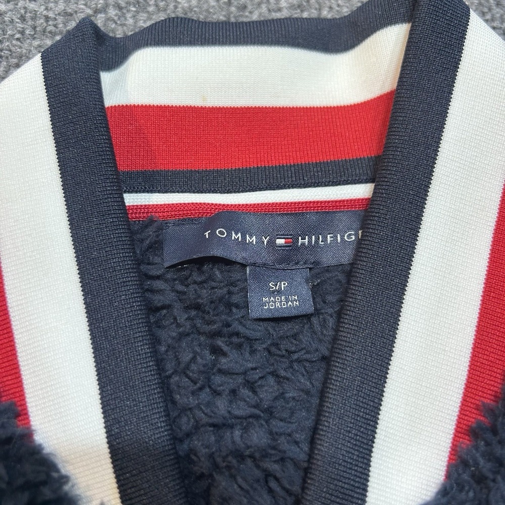 Tommy Hilfiger Sherpa Fleece Vest Women's Small Navy Red Full Zip Logo Pockets - Picture 4 of 14